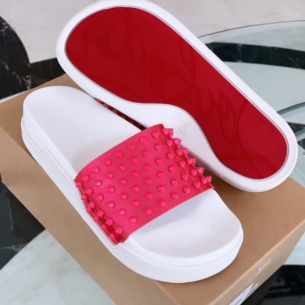 Christian louboutin pool slides neon pink